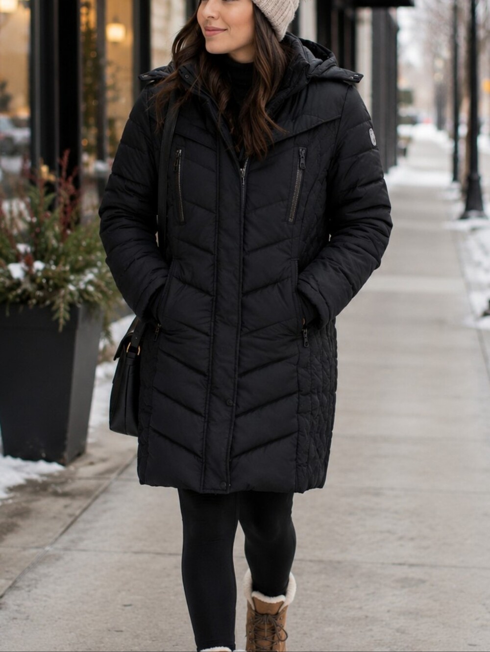Sam Edelman Black Puffer Coat Women’s XS Hooded Winter Jacket Quilted Zip Front